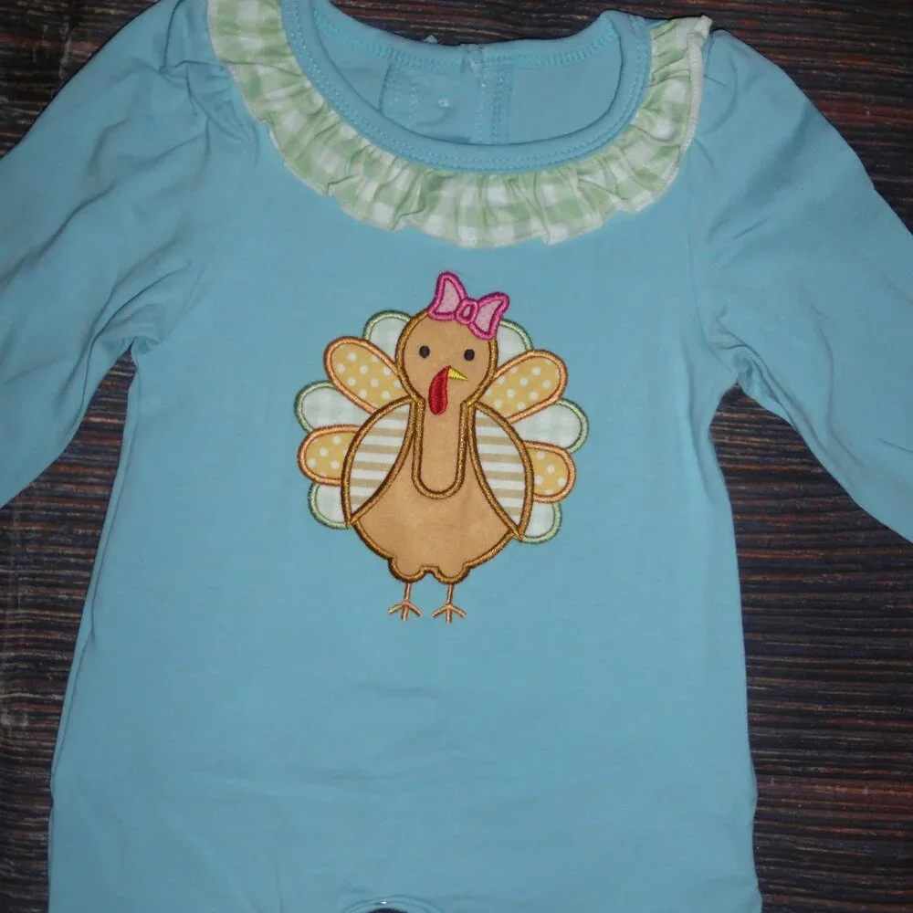 Boutique Baby Girls Thanksgiving Turkey Ruffle Romper Jumpsuit
